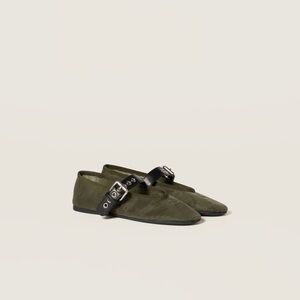 BNIB Miu Miu Mesh Fabric Ballerina Flats Olive Green - 39